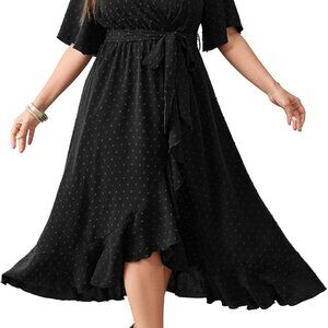 Women's Plus Size Summer Dress Short Sleeve Wrap V Neck Maxi Boho High Low